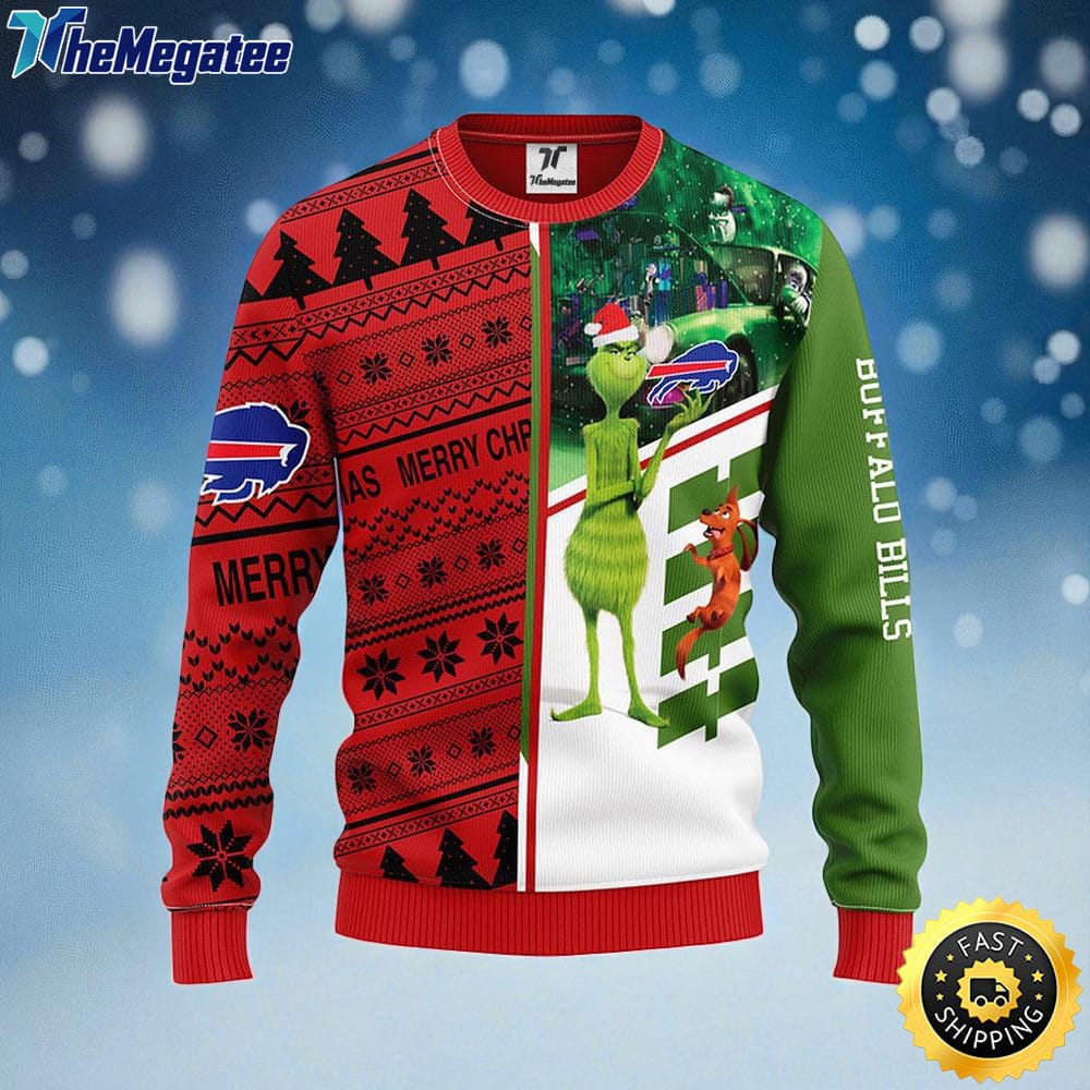 NFL Buffalo Bills Ugly Sweater Grinch & Scooby Doo Ugly Christmas Sweater For Fans NFL Buffalo Bills Ugly Sweater Grinch & Scooby Doo Ugly Christmas Sweater For Fans