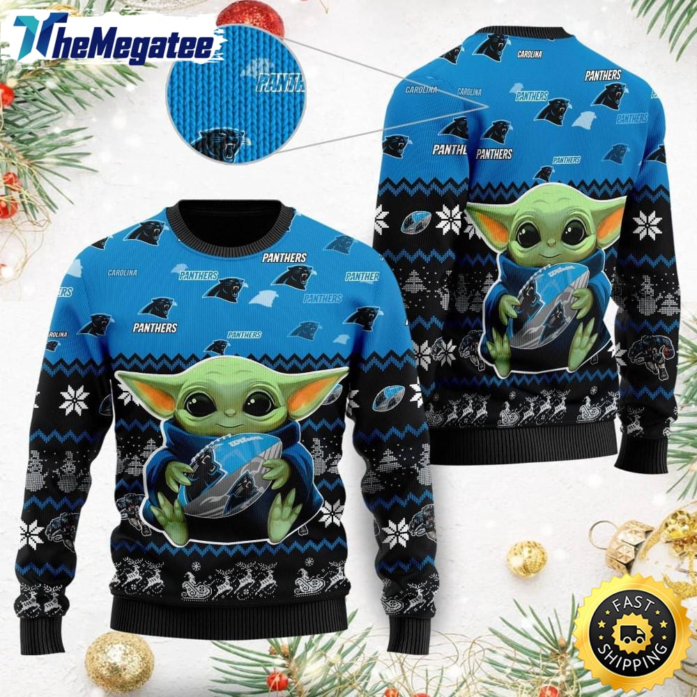 NFL Carolina Panthers Ugly Christmas Sweater, Baby Yoda Sweater for Christmas 2025 NFL Carolina Panthers Ugly Christmas Sweater, Baby Yoda Sweater for Christmas 2025