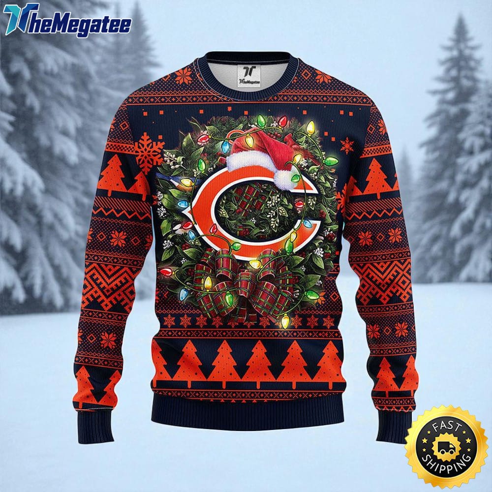 NFL Chicago Bears Ugly Sweater Christmas Wreath Sweater For Fan Football For Fans NFL Chicago Bears Ugly Sweater Christmas Wreath Sweater For Fan Football For Fans