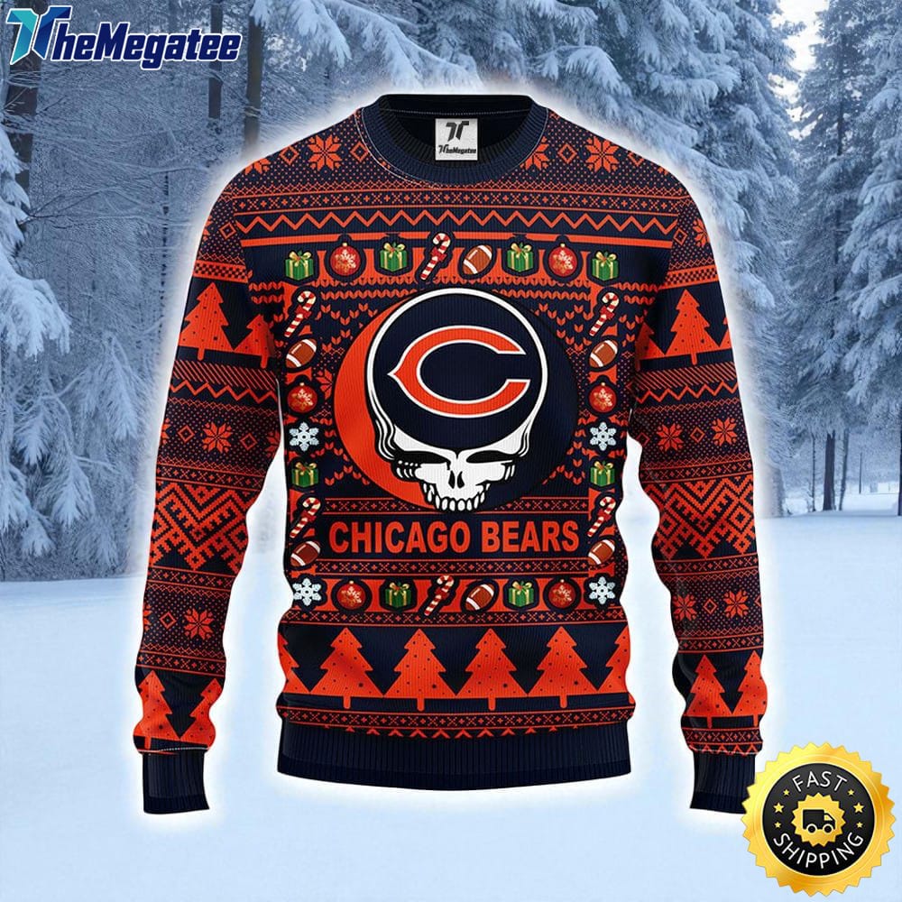 NFL Chicago Bears Ugly Sweater Grateful Dead Ugly Christmas Fleece Sweater For Fans NFL Chicago Bears Ugly Sweater Grateful Dead Ugly Christmas Fleece Sweater For Fans