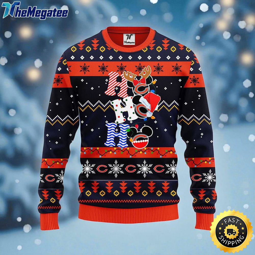 NFL Chicago Bears Ugly Sweater HoHoHo Mickey Ugly Christmas Sweater For Fans NFL Chicago Bears Ugly Sweater HoHoHo Mickey Ugly Christmas Sweater For Fans