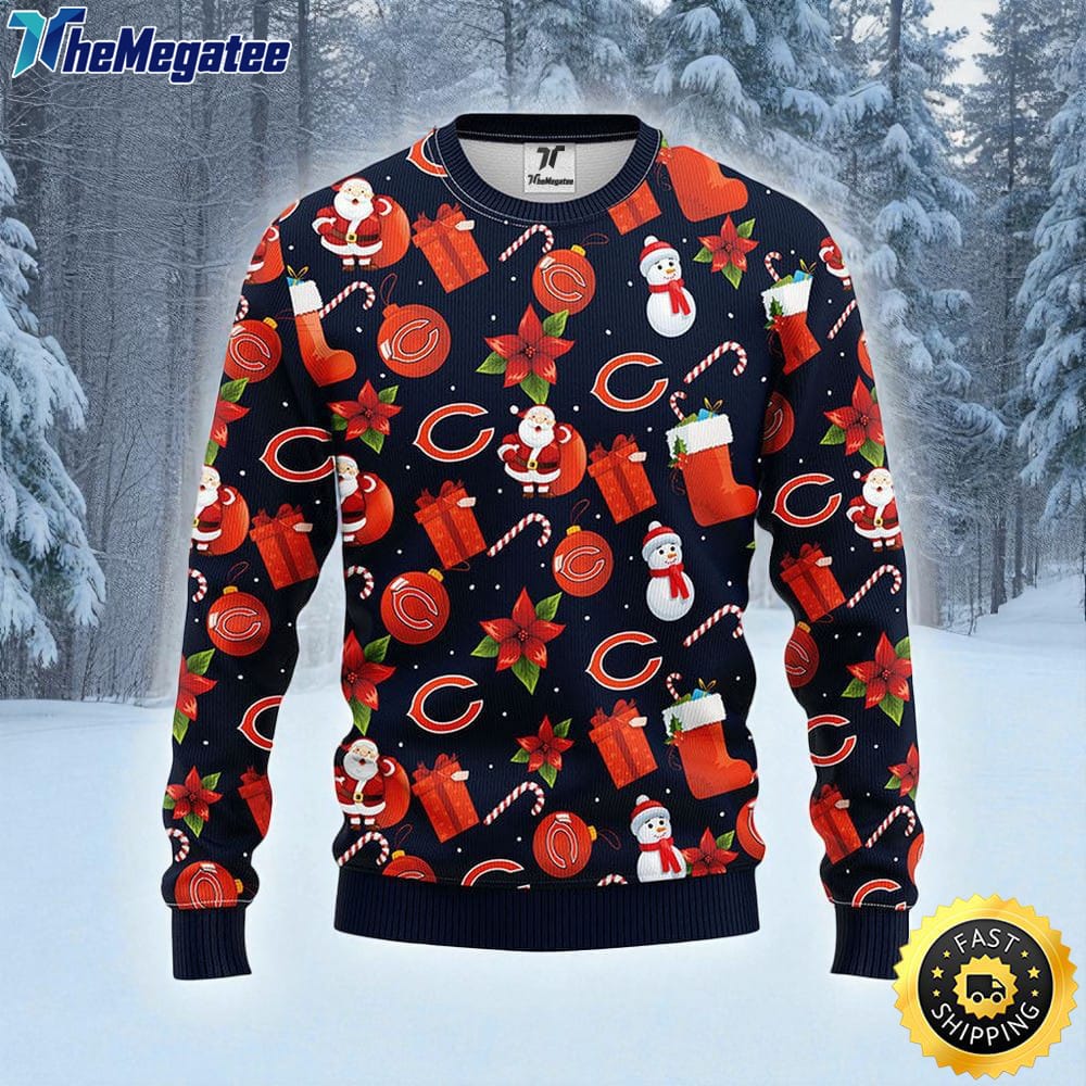 NFL Chicago Bears Ugly Sweater Santa Claus Snowman Ugly Christmas Sweater For Fans NFL Chicago Bears Ugly Sweater Santa Claus Snowman Ugly Christmas Sweater For Fans