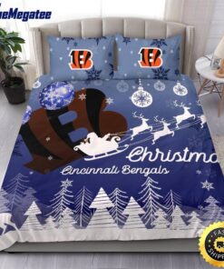 NFL Cincinnati Bengals Bedding Sets Santa Claus Sleigh And Reindeer Christmas Quilt Bedding Sets 2025