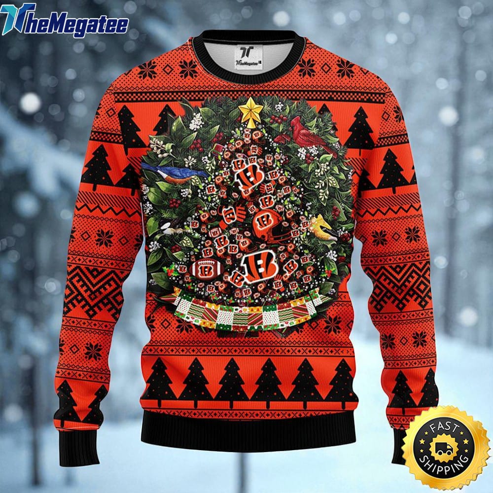 NFL Cincinnati Bengals Ugly Christmas Sweater Ball Pine Tree, NFL Christmas Sweater NFL Cincinnati Bengals Ugly Christmas Sweater Ball Pine Tree, NFL Christmas Sweater