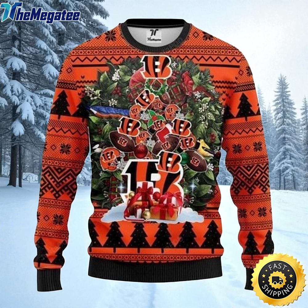 NFL Cincinnati Bengals Ugly Christmas Sweater Tree, NFL Christmas Sweater NFL Cincinnati Bengals Ugly Christmas Sweater Tree, NFL Christmas Sweater