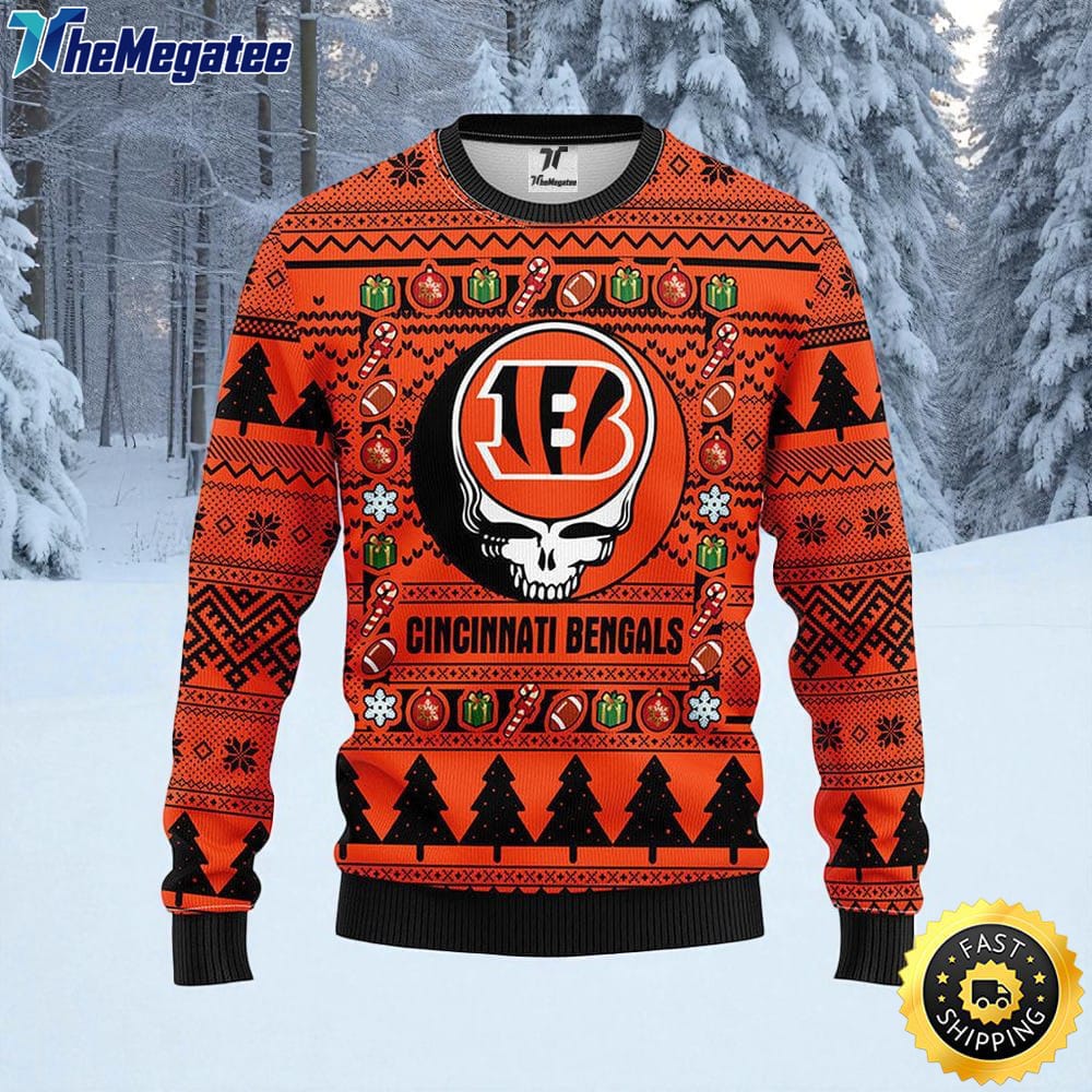 NFL Cincinnati Bengals Ugly Sweater Grateful Dead Ugly Christmas Fleece Sweater For Fans NFL Cincinnati Bengals Ugly Sweater Grateful Dead Ugly Christmas Fleece Sweater For Fans