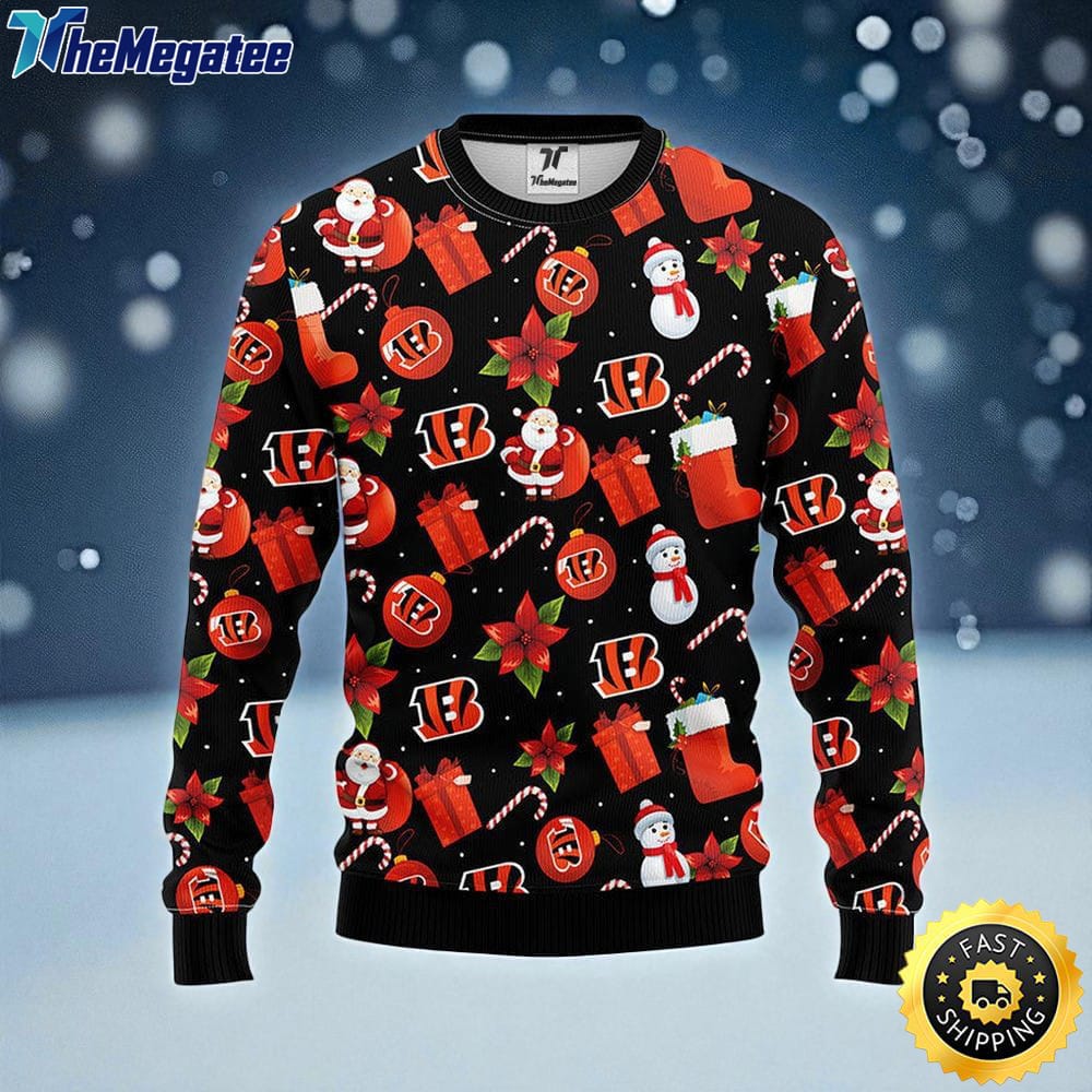 NFL Cincinnati Bengals Ugly Sweater Santa Claus Snowman Ugly Christmas Sweater For Fans NFL Cincinnati Bengals Ugly Sweater Santa Claus Snowman Ugly Christmas Sweater For Fans