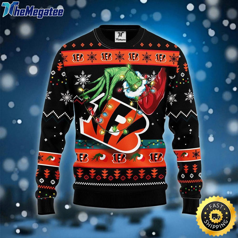 NFL Cincinnati Bengals Ugly Sweater The Hand Of Grinch Ugly Christmas Sweater For Fans NFL Cincinnati Bengals Ugly Sweater The Hand Of Grinch Ugly Christmas Sweater For Fans