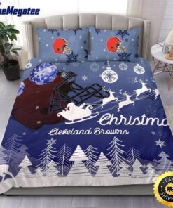 NFL Cleveland Browns Bedding Sets Santa Claus Sleigh And Reindeer Christmas Quilt Bedding Sets 2025