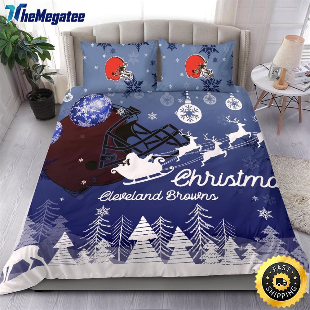 NFL Cleveland Browns Bedding Sets Santa Claus Sleigh And Reindeer Christmas Quilt Bedding Sets 2025 NFL Cleveland Browns Bedding Sets Santa Claus Sleigh And Reindeer Christmas Quilt Bedding Sets 2025