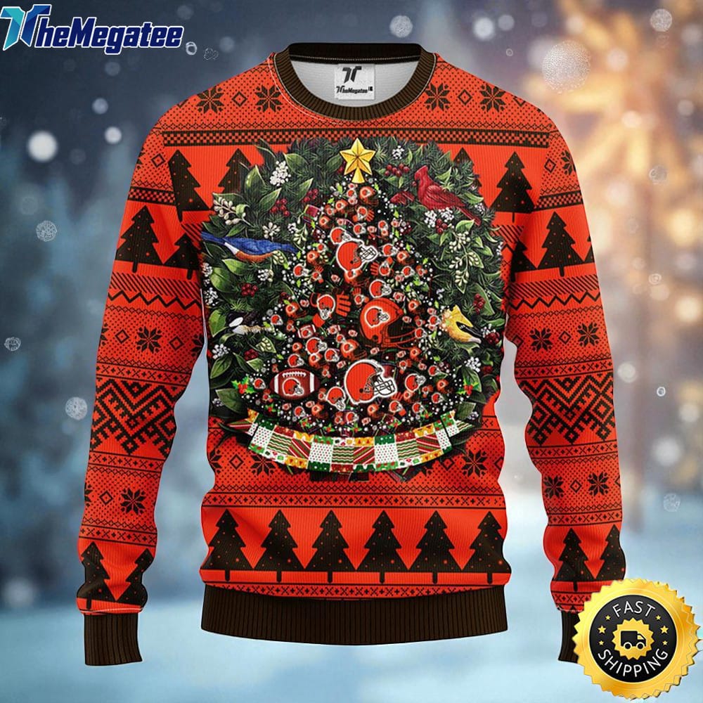 NFL Cleveland Browns Ugly Christmas Sweater Ball Pine Tree, NFL Christmas Sweater NFL Cleveland Browns Ugly Christmas Sweater Ball Pine Tree, NFL Christmas Sweater