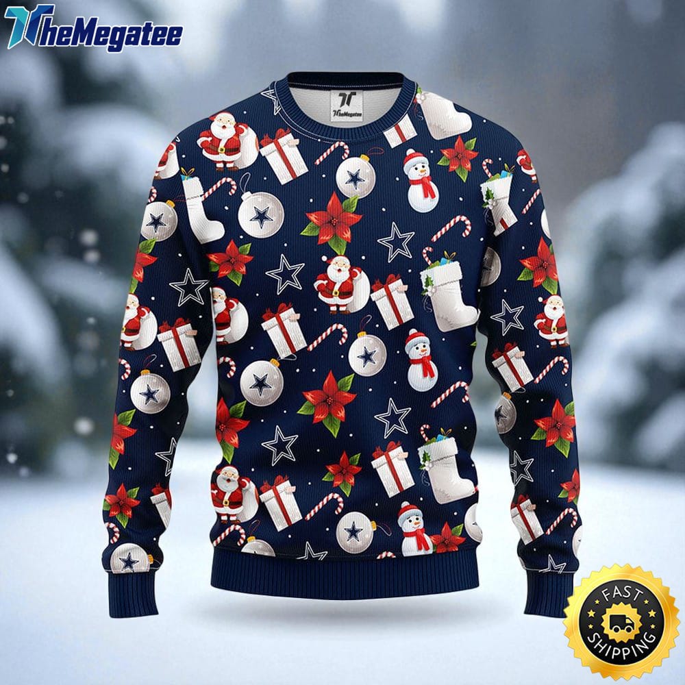 NFL Dallas Cowboys Ugly Sweater Santa Claus Snowman Ugly Christmas Sweater For Fans NFL Dallas Cowboys Ugly Sweater Santa Claus Snowman Ugly Christmas Sweater For Fans