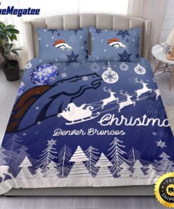 NFL Denver Broncos Bedding Sets Santa Claus Sleigh And Reindeer Christmas Quilt Bedding Sets 2025