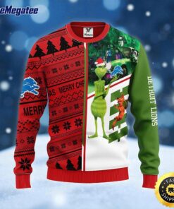 NFL Detroit Lions Ugly Sweater Grinch & Scooby Doo Ugly Christmas Sweater For Fans