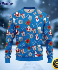 NFL Detroit Lions Ugly Sweater Santa Claus Snowman Ugly Christmas Sweater For Fans