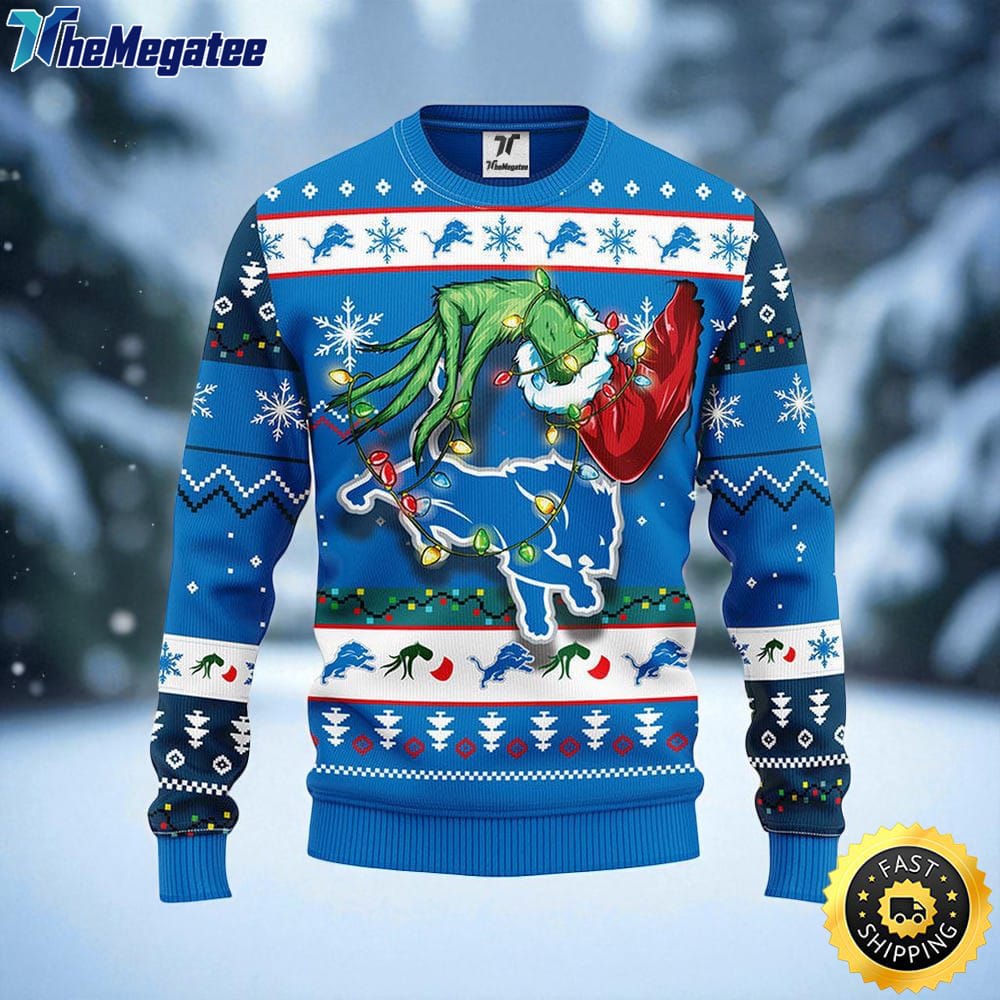 NFL Detroit Lions Ugly Sweater The Hand Of Grinch Ugly Christmas Sweater For Fans NFL Detroit Lions Ugly Sweater The Hand Of Grinch Ugly Christmas Sweater For Fans