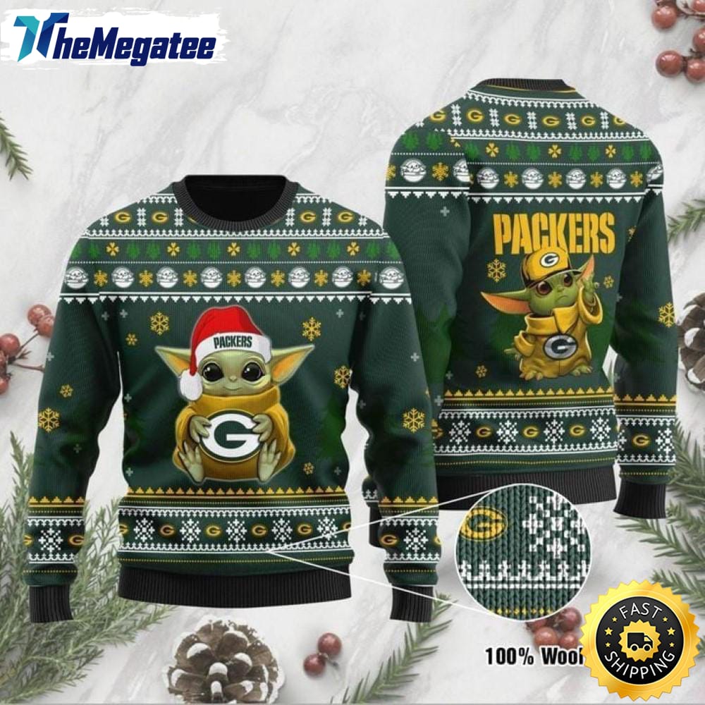 NFL Green Bay Packers Ugly Christmas Sweater Baby Yoda 3D Sweater NFL Green Bay Packers Ugly Christmas Sweater Baby Yoda 3D Sweater