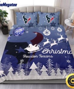 NFL Houston Texans Bedding Sets Santa Claus Sleigh And Reindeer Christmas Quilt Bedding Sets 2025