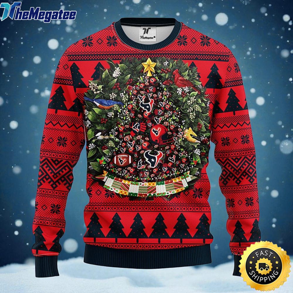 NFL Houston Texans Ugly Christmas Sweater Ball Pine Tree, NFL Christmas Sweater NFL Houston Texans Ugly Christmas Sweater Ball Pine Tree, NFL Christmas Sweater
