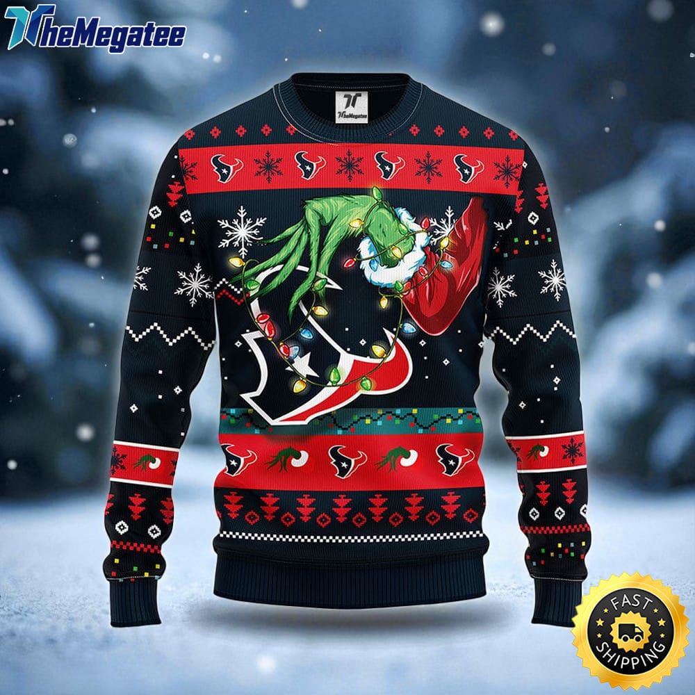 NFL Houston Texans Ugly Sweater The Hand Of Grinch Ugly Christmas Sweater For Fans NFL Houston Texans Ugly Sweater The Hand Of Grinch Ugly Christmas Sweater For Fans