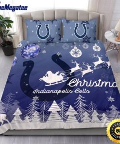 NFL Indianapolis Colts Bedding Sets Santa Claus Sleigh And Reindeer Christmas Quilt Bedding Sets 2025