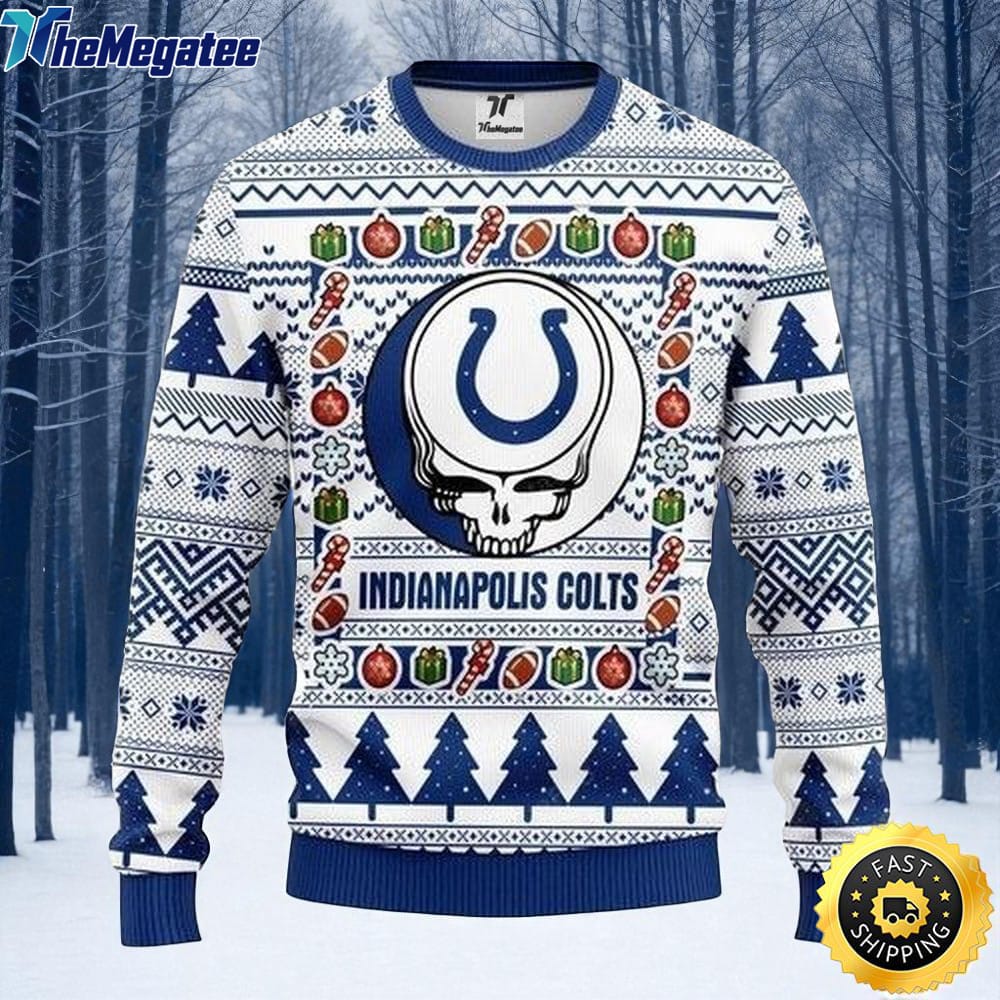 NFL Indianapolis Colts Ugly Christmas Sweater The Intelligence Of The Skull Unisex Sweater NFL Indianapolis Colts Ugly Christmas Sweater The Intelligence Of The Skull Unisex Sweater