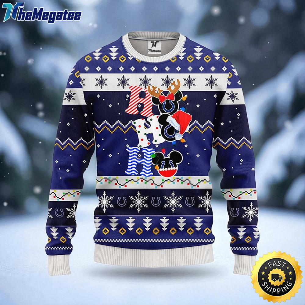 NFL Indianapolis Colts Ugly Sweater HoHoHo Mickey Ugly Christmas Sweater For Fans NFL Indianapolis Colts Ugly Sweater HoHoHo Mickey Ugly Christmas Sweater For Fans