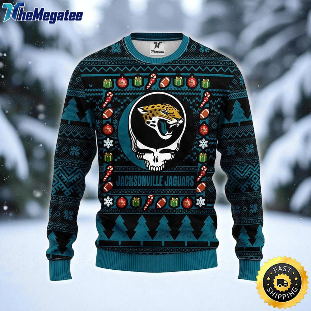 NFL Jacksonville Jaguars Ugly Sweater Grateful Dead Ugly Christmas Fleece Sweater For Fans NFL Jacksonville Jaguars Ugly Sweater Grateful Dead Ugly Christmas Fleece Sweater For Fans