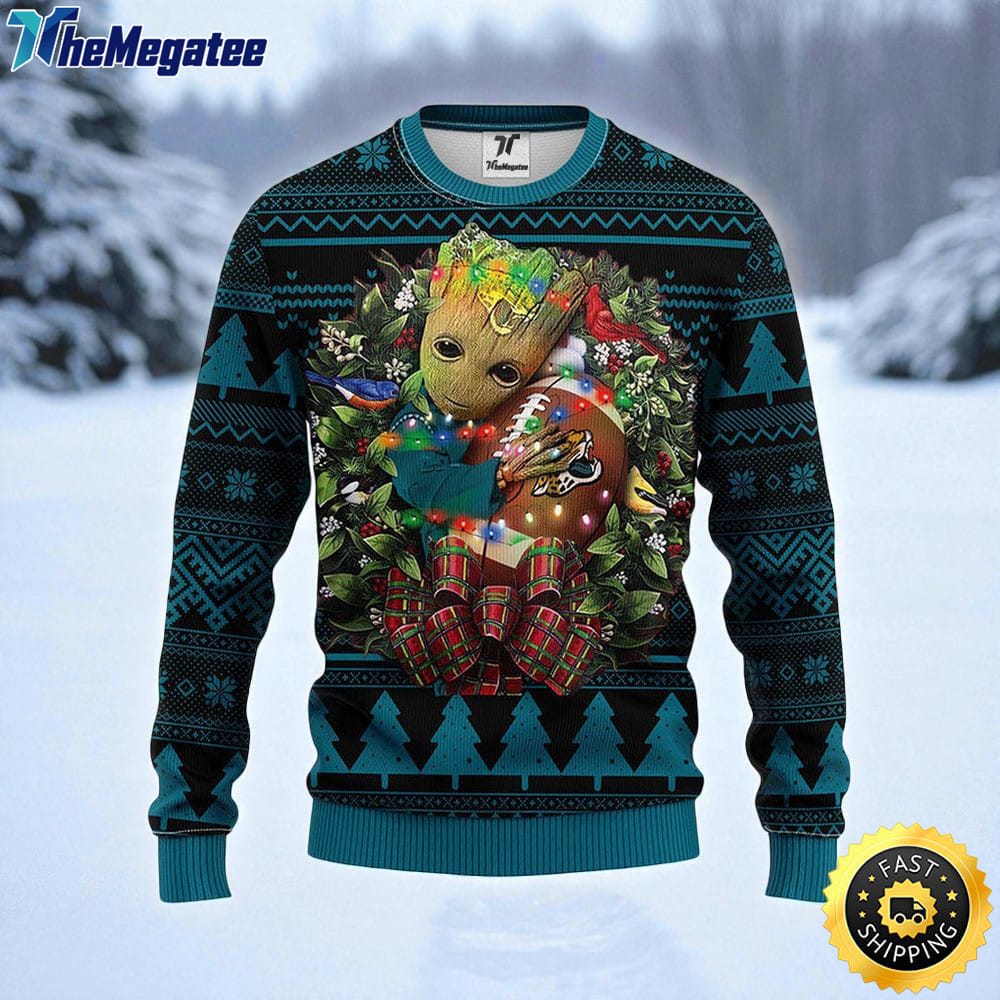 NFL Jacksonville Jaguars Ugly Sweater Groot Christmas Sweater For Fans NFL Jacksonville Jaguars Ugly Sweater Groot Christmas Sweater For Fans