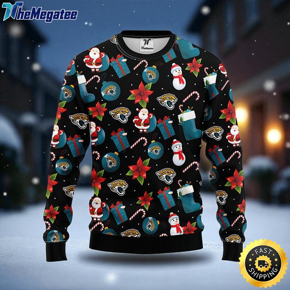NFL Jacksonville Jaguars Ugly Sweater Santa Claus Snowman Ugly Christmas Sweater For Fans NFL Jacksonville Jaguars Ugly Sweater Santa Claus Snowman Ugly Christmas Sweater For Fans