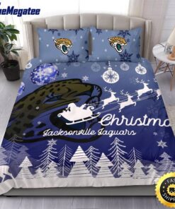 NFL Jacksonville Jaguars Bedding Sets Santa Claus Sleigh And Reindeer Christmas Quilt Bedding Sets 2025