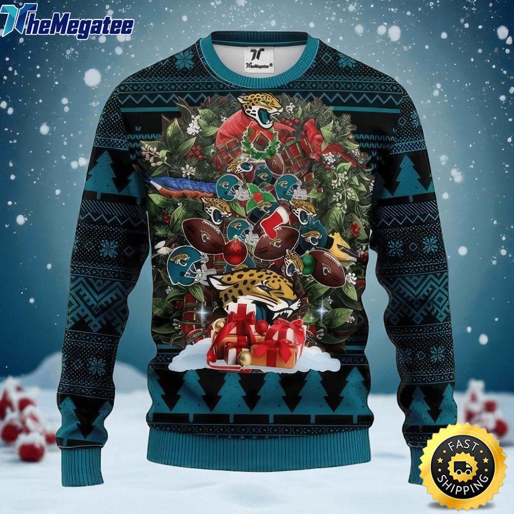 NFL Jacksonville Jaguars Ugly Christmas Sweater Tree, NFL Christmas Sweater NFL Jacksonville Jaguars Ugly Christmas Sweater Tree, NFL Christmas Sweater