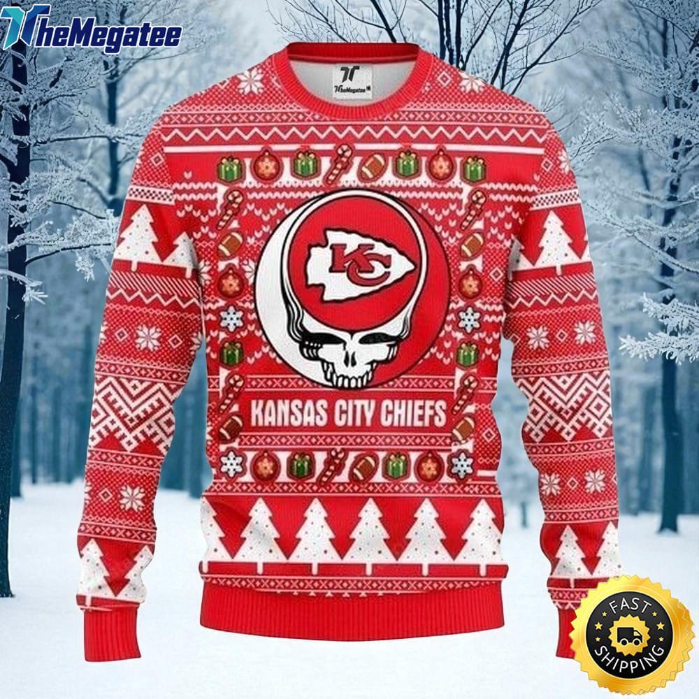 NFL Kansas City Chiefs Ugly Christmas Sweater The Intelligence Of The Skull Unisex Sweater NFL Kansas City Chiefs Ugly Christmas Sweater The Intelligence Of The Skull Unisex Sweater