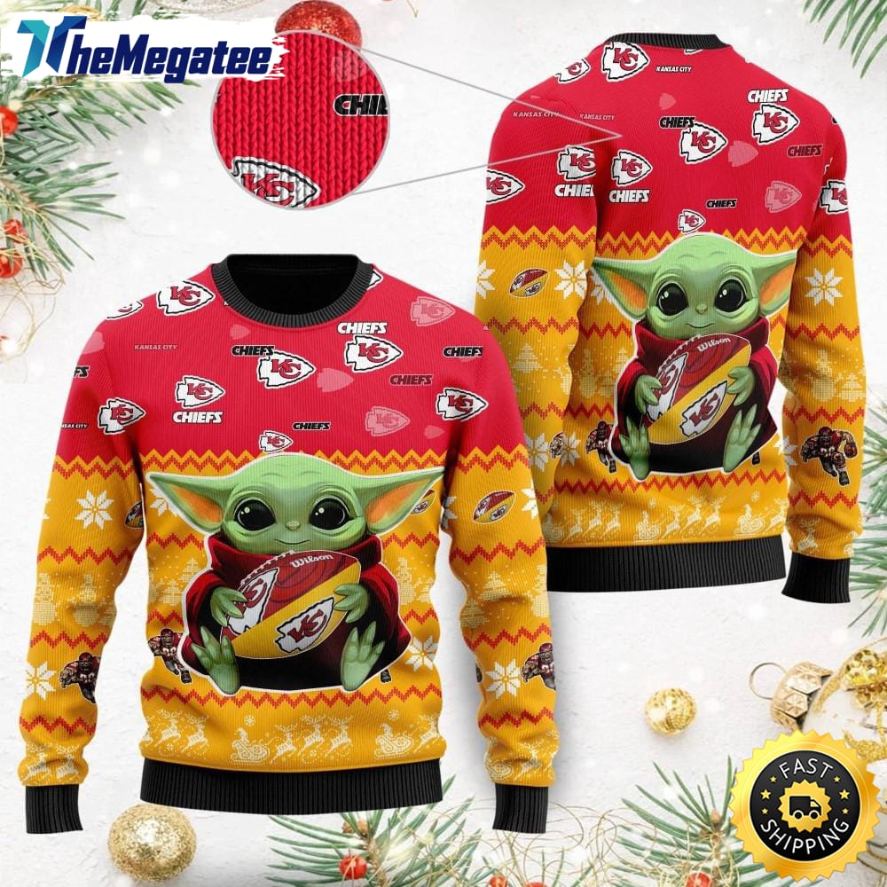 NFL Kansas City Chiefs Ugly Christmas Sweater, Baby Yoda Sweater for Christmas 2025 NFL Kansas City Chiefs Ugly Christmas Sweater, Baby Yoda Sweater for Christmas 2025