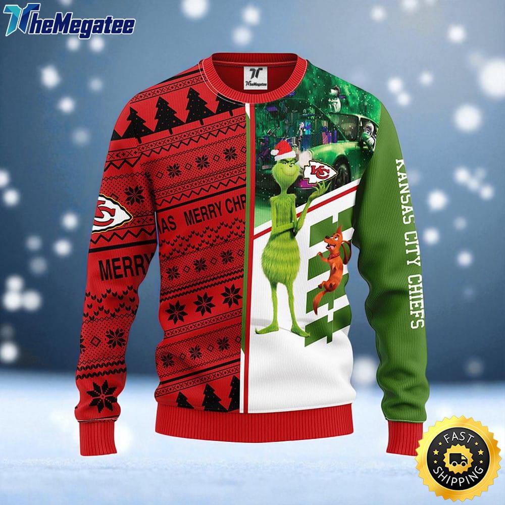 NFL Kansas City Chiefs Ugly Sweater Grinch & Scooby Doo Ugly Christmas Sweater For Fans NFL Kansas City Chiefs Ugly Sweater Grinch & Scooby Doo Ugly Christmas Sweater For Fans