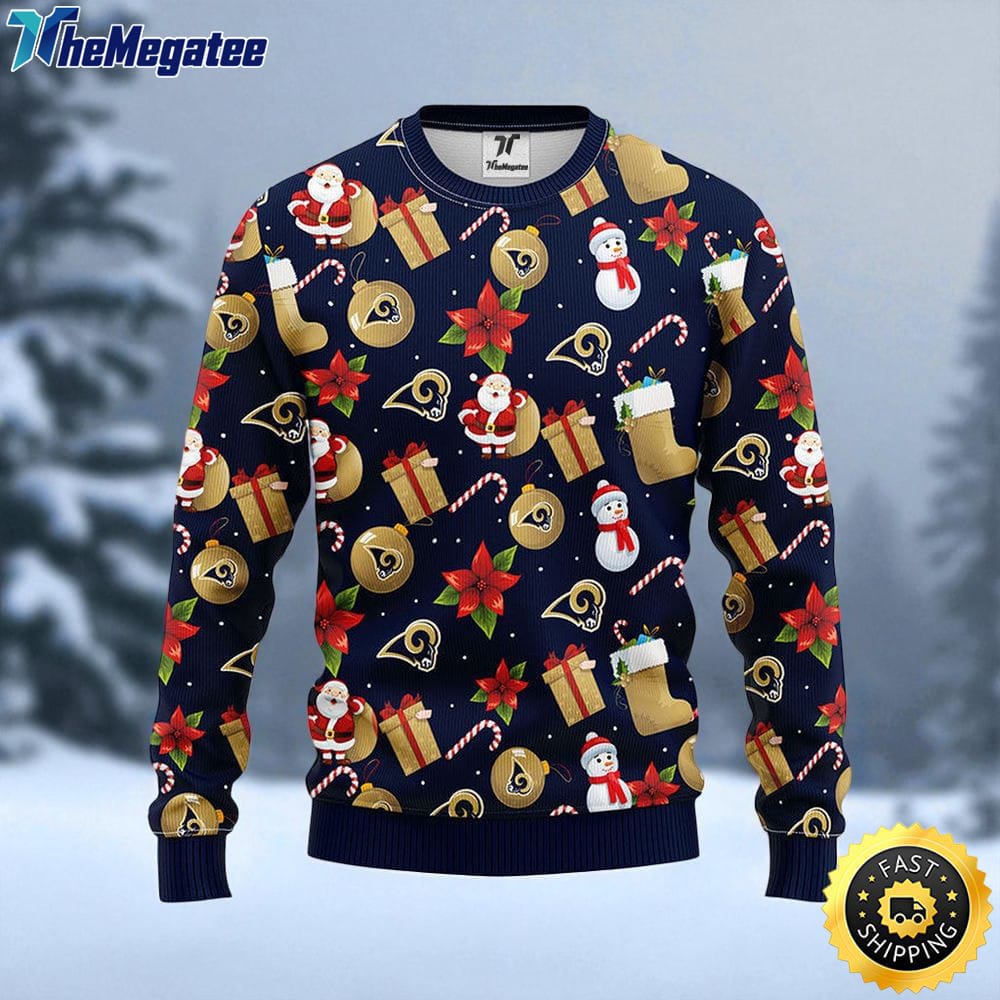 NFL Los Angeles Rams Ugly Sweater Santa Claus Snowman Ugly Christmas Sweater For Fans NFL Los Angeles Rams Ugly Sweater Santa Claus Snowman Ugly Christmas Sweater For Fans