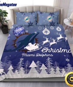 NFL Miami Dolphins Bedding Sets Santa Claus Sleigh And Reindeer Christmas Quilt Bedding Sets 2025