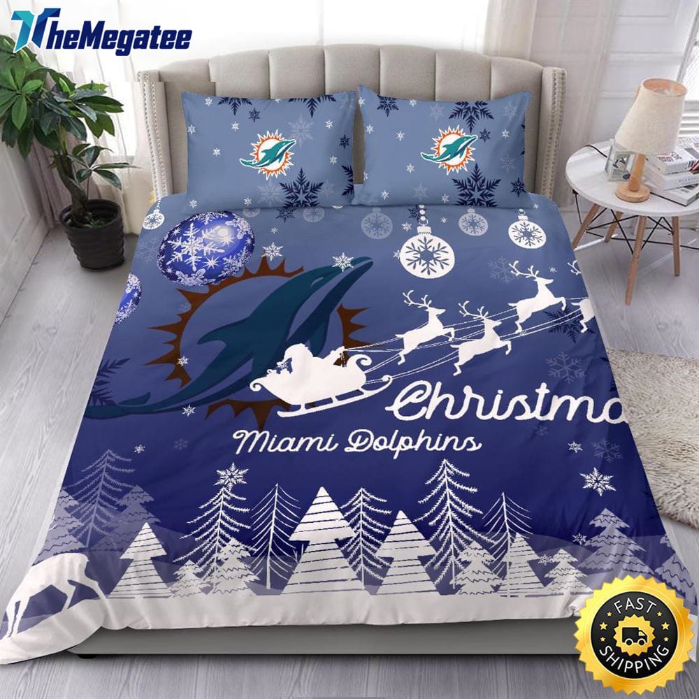 NFL Miami Dolphins Bedding Sets Santa Claus Sleigh And Reindeer Christmas Quilt Bedding Sets 2025 NFL Miami Dolphins Bedding Sets Santa Claus Sleigh And Reindeer Christmas Quilt Bedding Sets 2025