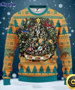 NFL Miami Dolphins Ugly Christmas Sweater Ball Pine Tree, NFL Christmas Sweater