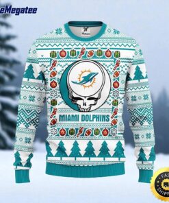 NFL Miami Dolphins Ugly Sweater Grateful Dead Ugly Christmas Fleece Sweater For Fans