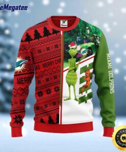 NFL Miami Dolphins Ugly Sweater Grinch & Scooby Doo Ugly Christmas Sweater For Fans