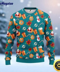 NFL Miami Dolphins Ugly Sweater Santa Claus Snowman Ugly Christmas Sweater For Fans