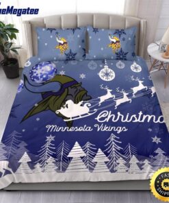 NFL Minnesota Vikings Bedding Sets Santa Claus Sleigh And Reindeer Christmas Quilt Bedding Sets 2025