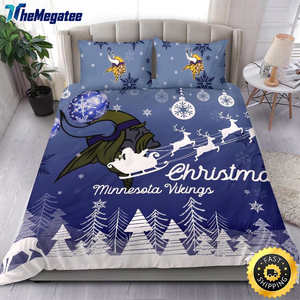 NFL Minnesota Vikings Bedding Sets Santa Claus Sleigh And Reindeer Christmas Quilt Bedding Sets 2025 NFL Minnesota Vikings Bedding Sets Santa Claus Sleigh And Reindeer Christmas Quilt Bedding Sets 2025