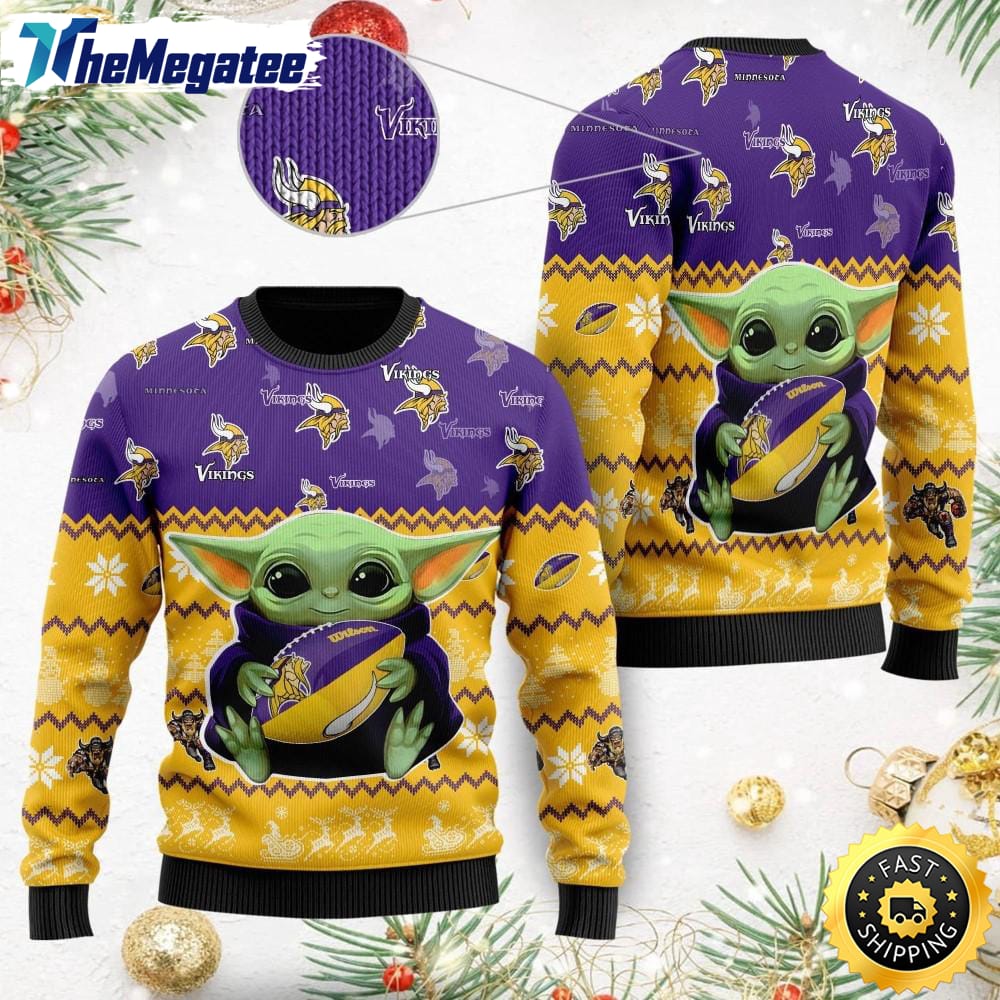 NFL Minnesota Vikings Ugly Christmas Sweater, Baby Yoda Sweater for Christmas 2025 NFL Minnesota Vikings Ugly Christmas Sweater, Baby Yoda Sweater for Christmas 2025