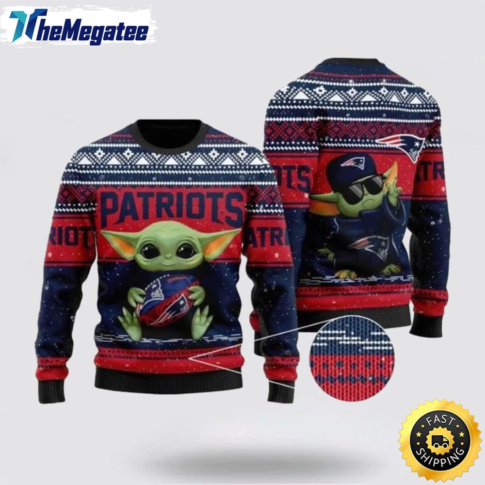 NFL New England Patriots Christmas Ugly Christmas Sweater Baby Yoda 3D Sweater NFL New England Patriots Christmas Ugly Christmas Sweater Baby Yoda 3D Sweater