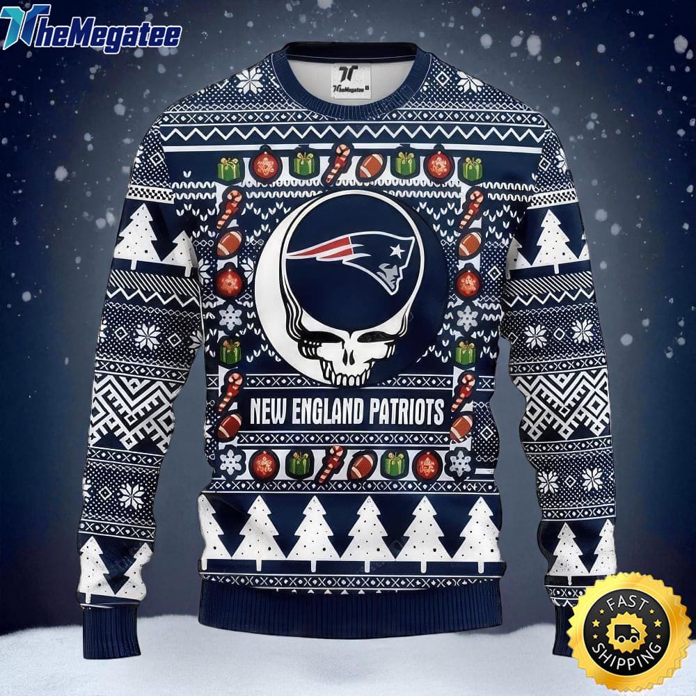 NFL New England Patriots Ugly Christmas Sweater The Intelligence Of The Skull Unisex Sweater NFL New England Patriots Ugly Christmas Sweater The Intelligence Of The Skull Unisex Sweater