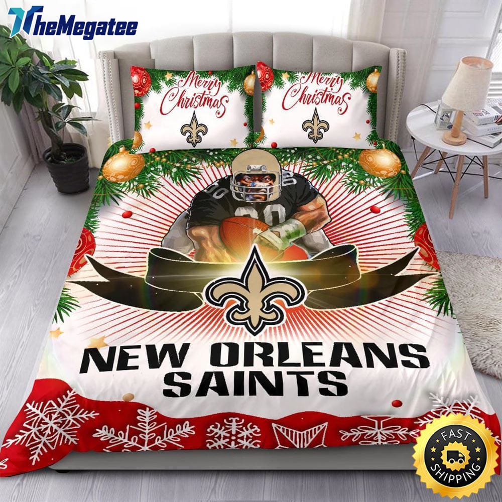 NFL New Orleans Saints Bedding Sets Merry Christmas Quilt Bedding Sets 2025 NFL New Orleans Saints Bedding Sets Merry Christmas Quilt Bedding Sets 2025