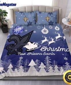 NFL New Orleans Saints Bedding Sets Santa Claus Sleigh And Reindeer Christmas Quilt Bedding Sets 2025