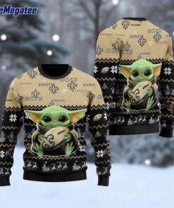 NFL New Orleans Saints Ugly Christmas Sweater Cute Baby Yoda Unisex Sweater